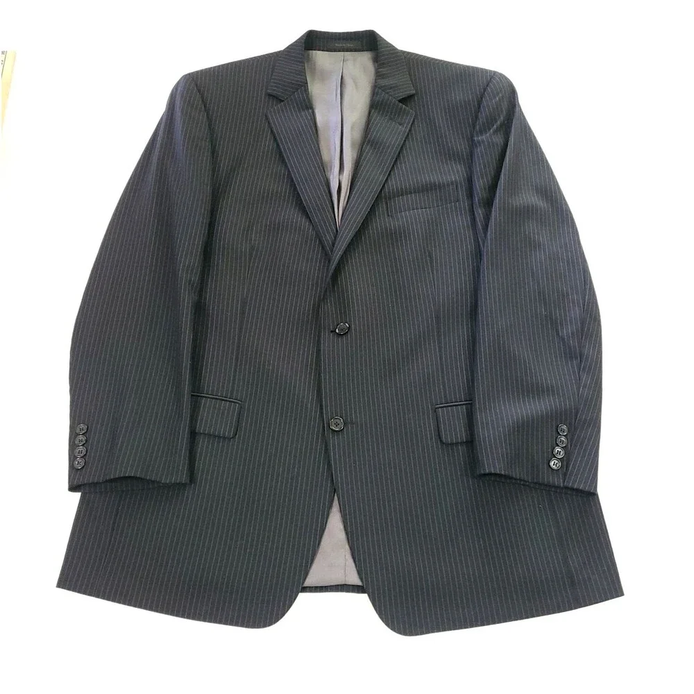 Michael Kors Wool Pinstriped Blazer‎ 46 Long black 2 Button Front Double Vent